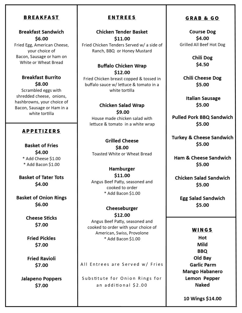 Honey Bee Grill Menu